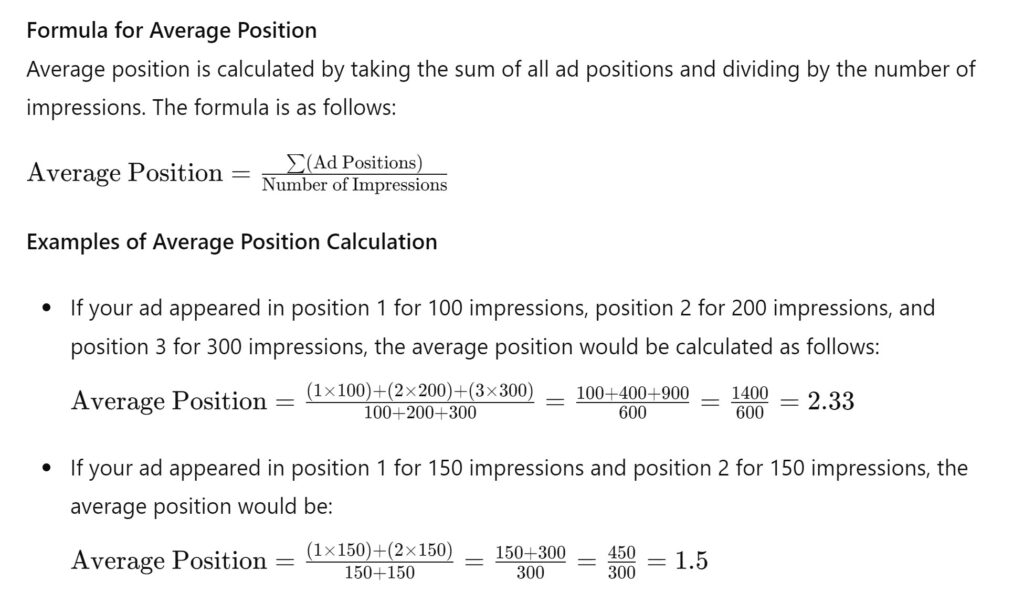 formula for average position